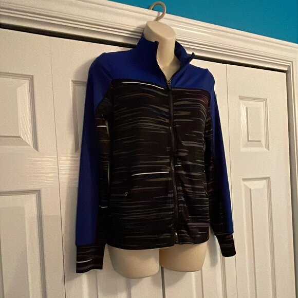 Active wear Royal Blue Gray stripe Urban zip up Sweater Girls Size L  - 14/16 - Picture 5 of 13